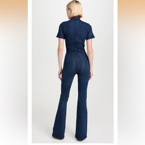 Free People Women's Jayde Flare Jumpsuit Dark Indigo Denim with Flare large - Picture 3 of 7